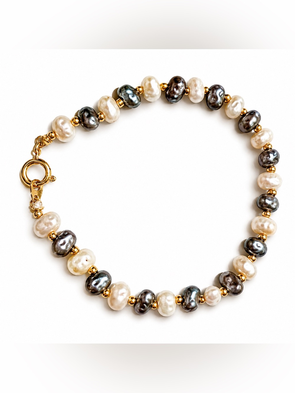 Vintage Freshwater Pearl Bracelet Cream and Gray Color Stones Goldtone Cir 1980s
